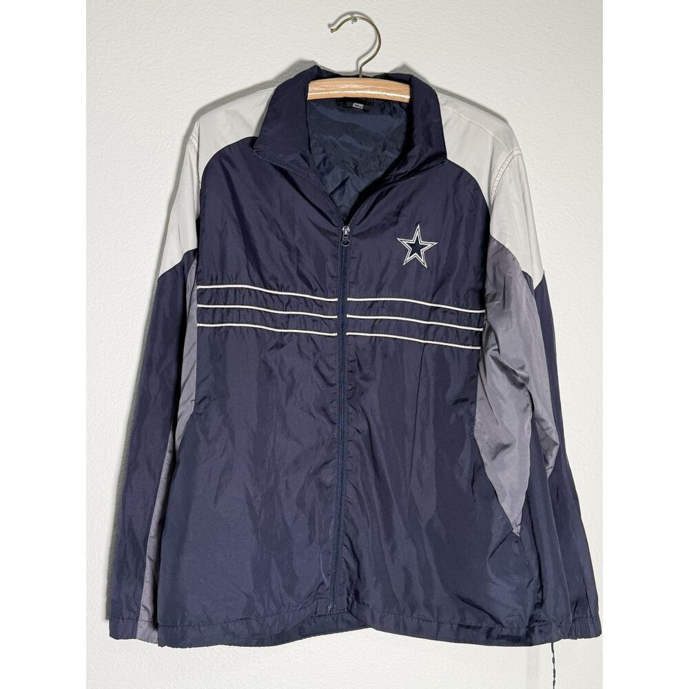 Dallas Cowboys Reebok Windbreaker Jacket Men’s Large Navy Gray NFL Full Zip